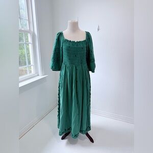 Elegant Green Smocked Dress